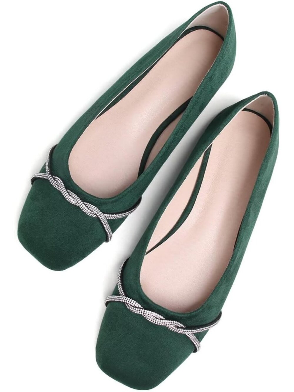 Women's P Green Chain Ballet Flats Fashion Pointed Toe Slip On Party Dress Shoes